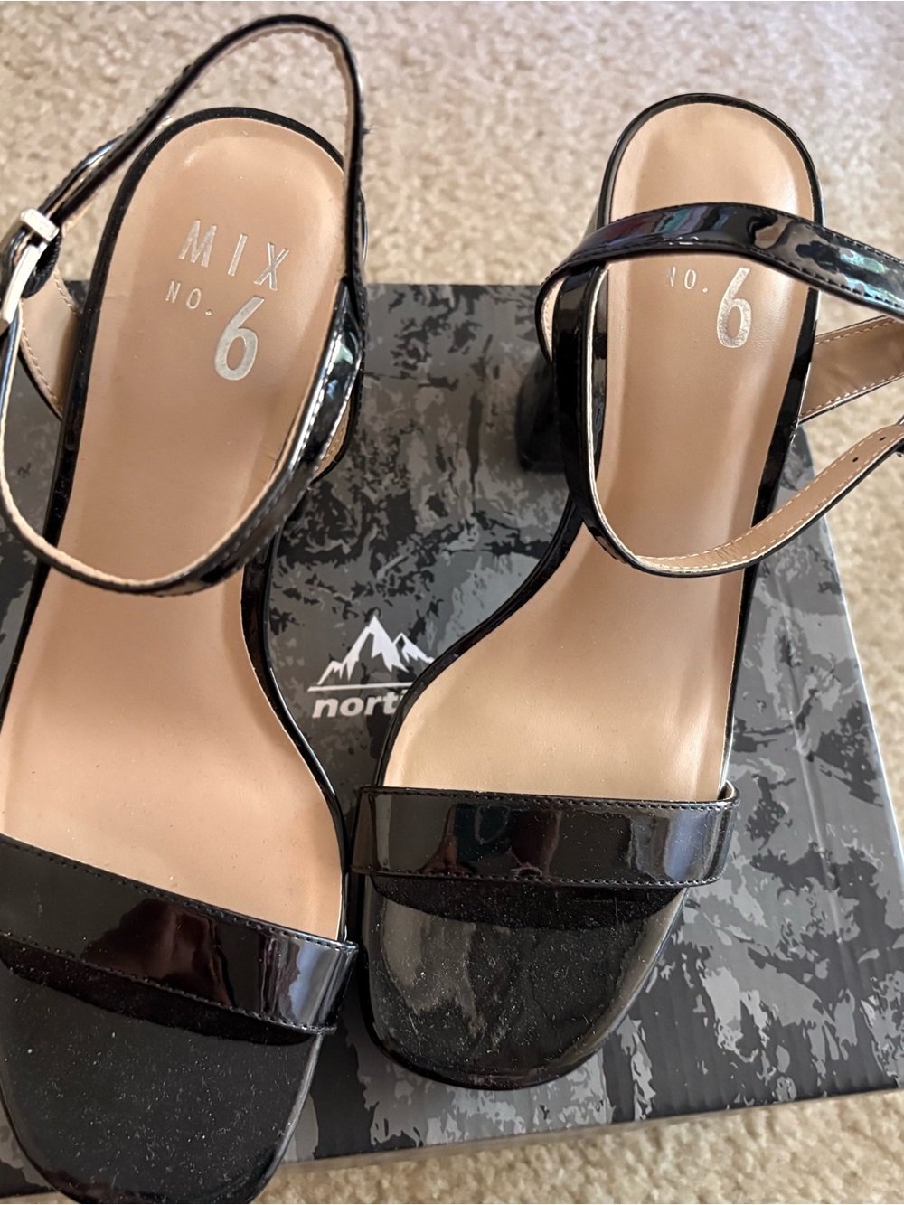 Mix No. 6 Glossy Black Patent Strappy Block Heel Sandals